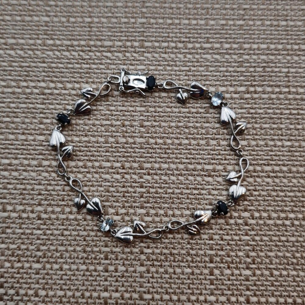 7 Inch Sterling Silver Sapphire And Blue Topaz Leaf Bracelet A1744